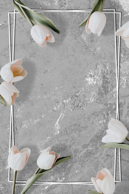 PSD white floral tulip marble frame