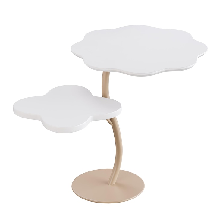 PSD a white flower shaped table with a brown stem the table is made of wood and has a flower design on it