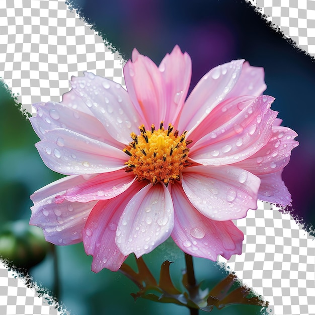 PSD un fiore bianco con un centro rosa viola su uno sfondo trasparente sfocato
