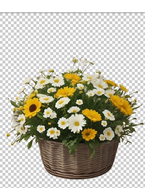 PSD white flowers in wooden basket