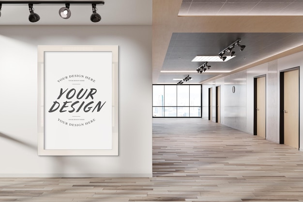 White frame hanging on office wall mockup