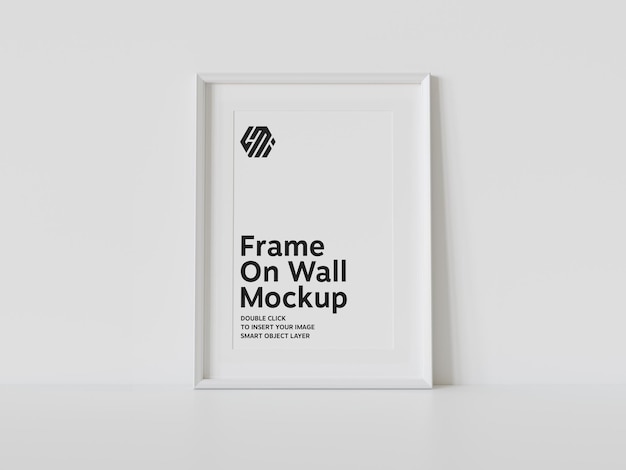 White frame leaning on wall mockup