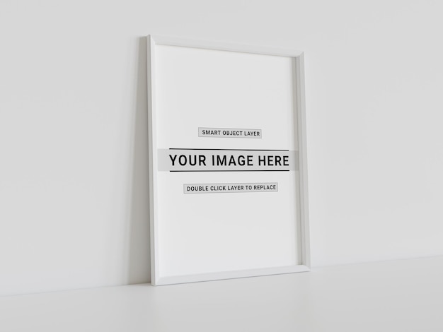 White frame leaning on wall mockup