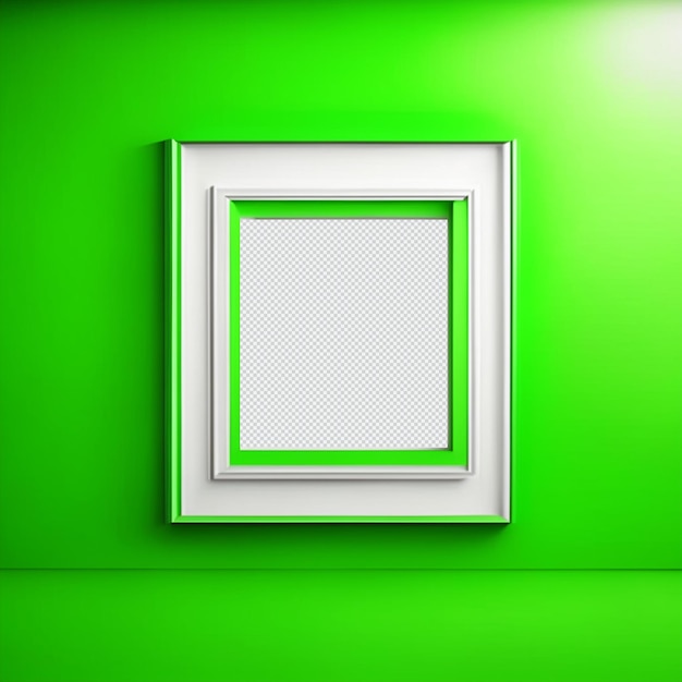PSD Белая рамка на зеленой стене или пустая рамка для фотографий или пустой макет фоторамки