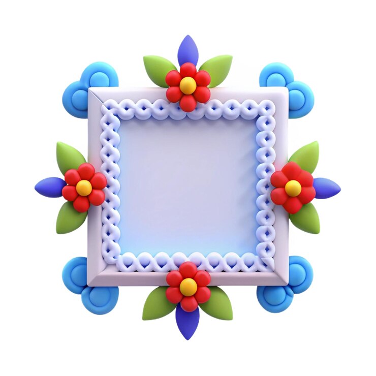 PSD a white framed picture of a frame with flowers on it