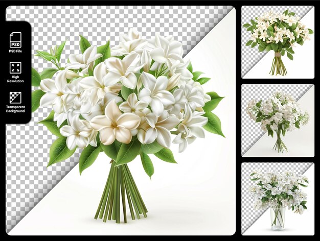 PSD white gardenia bouquet psd with transparent background