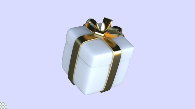 PSD Белая подарочная коробка с золотой лентой и бантом для празднования дня рождения изолированная 3d иллюстрация