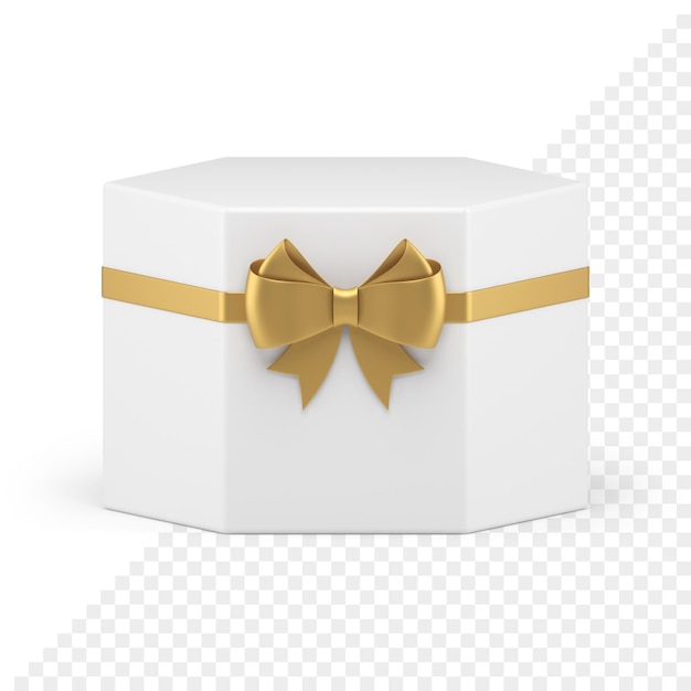 White gift box hexagonal shape premium festive package design 3d icon realistic illustration