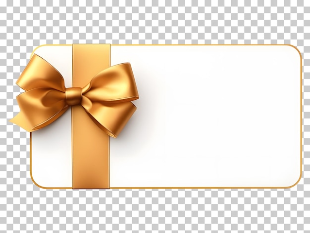 White gift voucher with gold ribbon and bow Discount coupon Isolated on transparent backckground