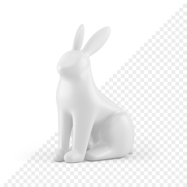 White glossy Easter bunny minimalist ceramic statuette isometric decor design 3d icon
