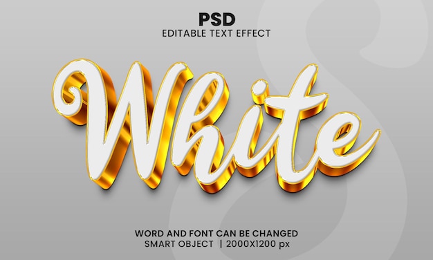 White gold 3d editable text effect premium psd with background