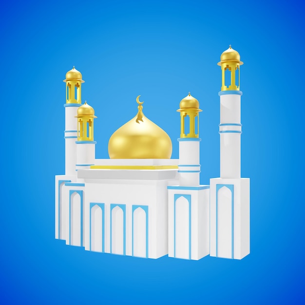 A white and gold decoration of mosque with a gold dome on the top, ramadhan, muslim, icon