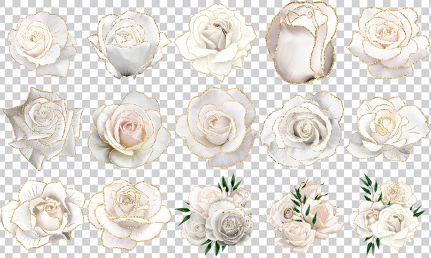 PSD white and gold glam bouquets beautiful modern 3d colorful flowers