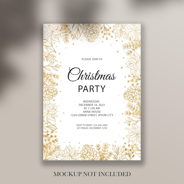 PSD white gold glitter christmas party invitation card template