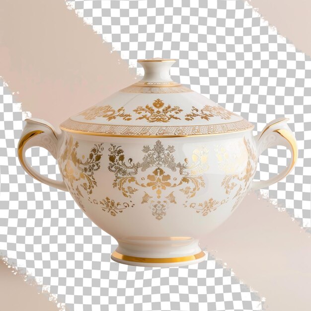 PSD a white and gold urn with a floral pattern on it