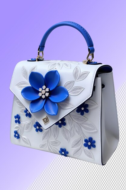 PSD una borsa bianca con un fiore blu