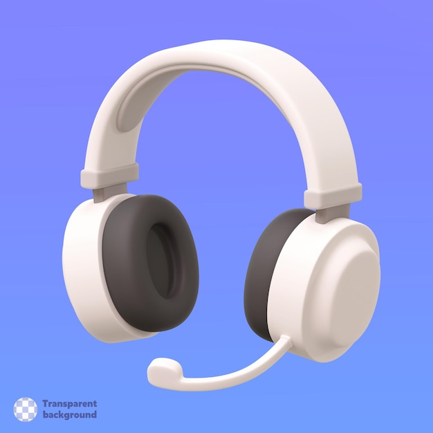 PSD a white headphone with a microphone that says transparent background.