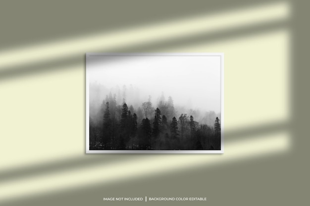 White horizontal photo frame mockup with shadow overlay and pastel color background