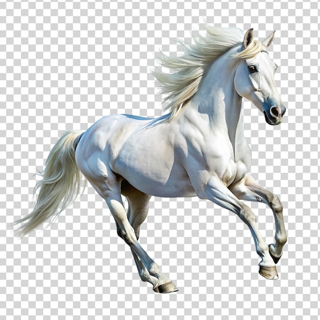 PSD a white horse is galloping isolated on transparent background