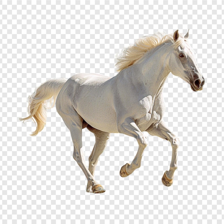PSD a white horse running in a field isolated on transparent background