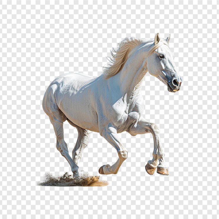 PSD a white horse running in a field isolated on transparent background