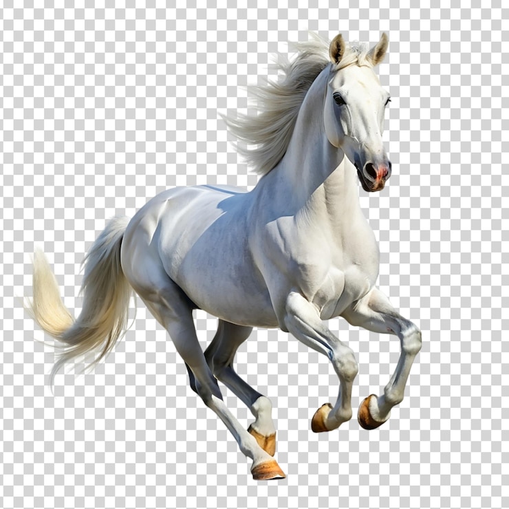 PSD a white horse running in a field on transparent background