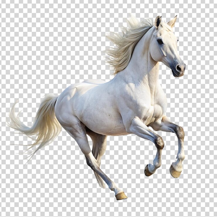 PSD a white horse running in a field on transparent background