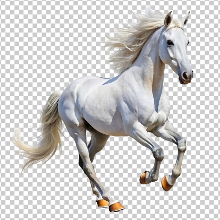 PSD a white horse running in a field on transparent background