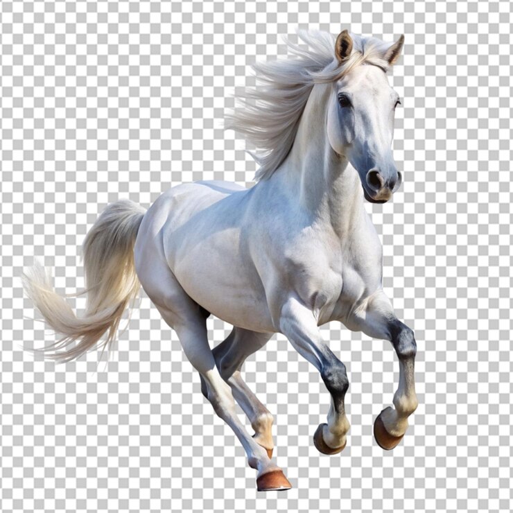 PSD a white horse running in a field on transparent background