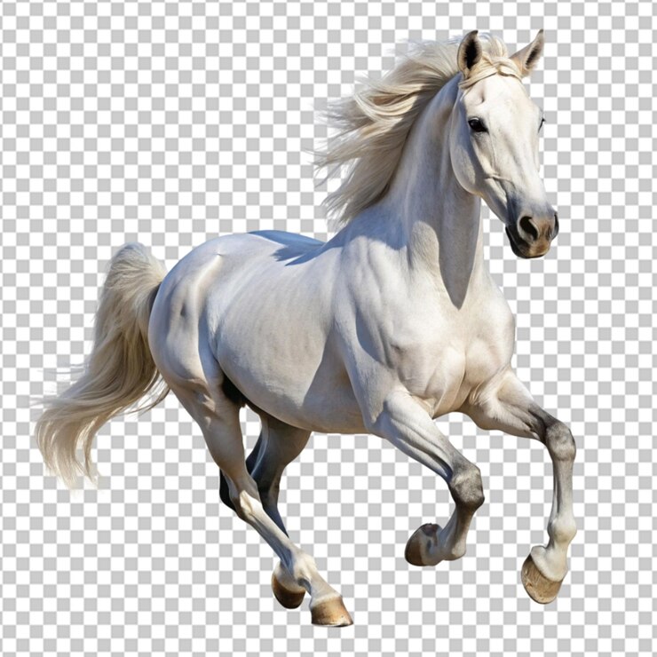 PSD a white horse running in a field on transparent background