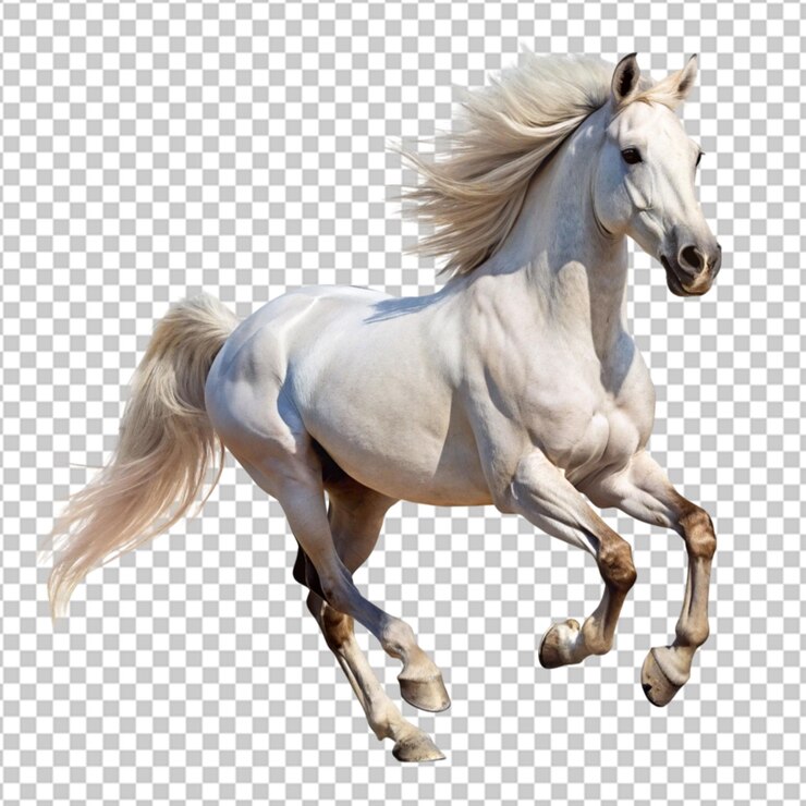 PSD a white horse running in a field on transparent background