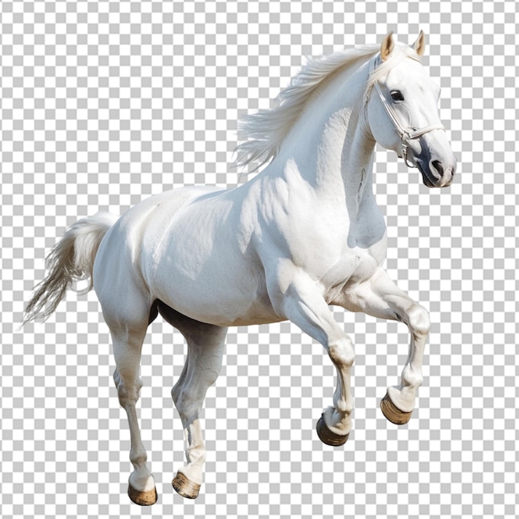 PSD a white horse running in a field on transparent background