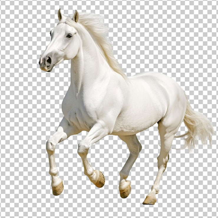 PSD a white horse running in a field on transparent background