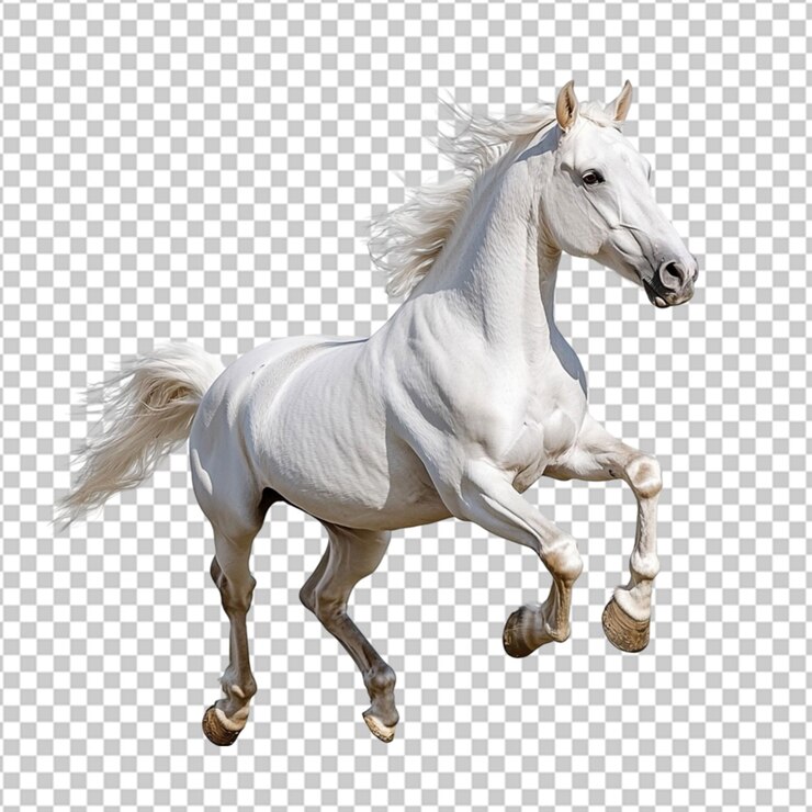 PSD a white horse running in a field on transparent background
