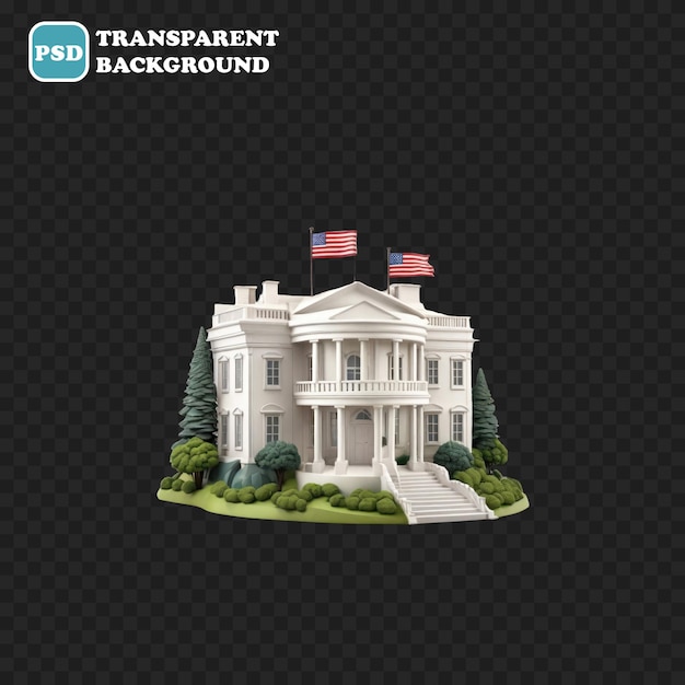 PSD Икона белого дома изолирована 3d-илюстрация