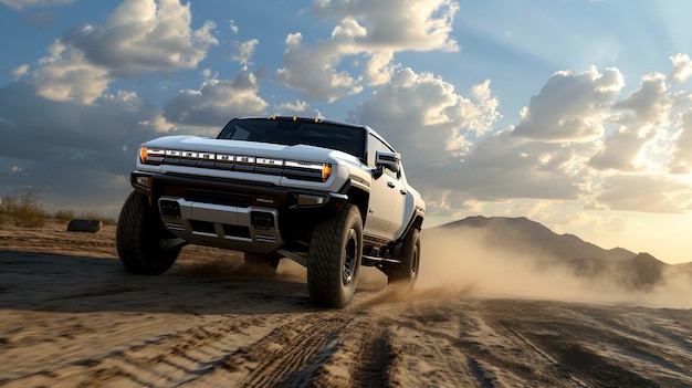 PSD white hummer ev suv speeding off in the desert hummer suv off roading beautiful suv wallpaper