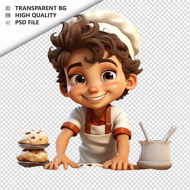 PSD white kid baking 3d w stylu kreskówki z białym tłem