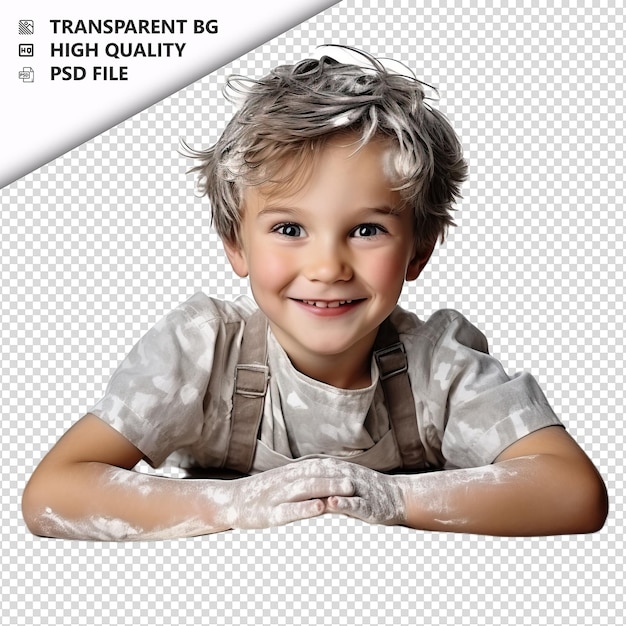 White kid baking ultra realistic style white background i