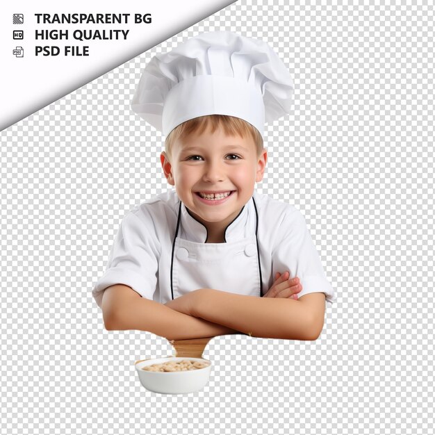 White kid cooking ultra realistic style white background