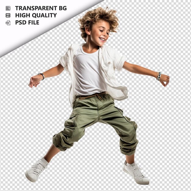 White kid dancing ultra realistische stijl witte achtergrond