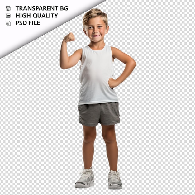 PSD white kid gymming ultra realistic style white background