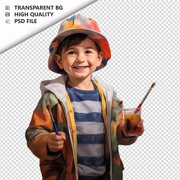 PSD white kid painting ultra realistic style white background