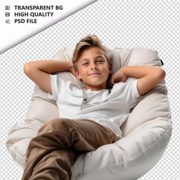 White kid relaxing ultra realistic style white background