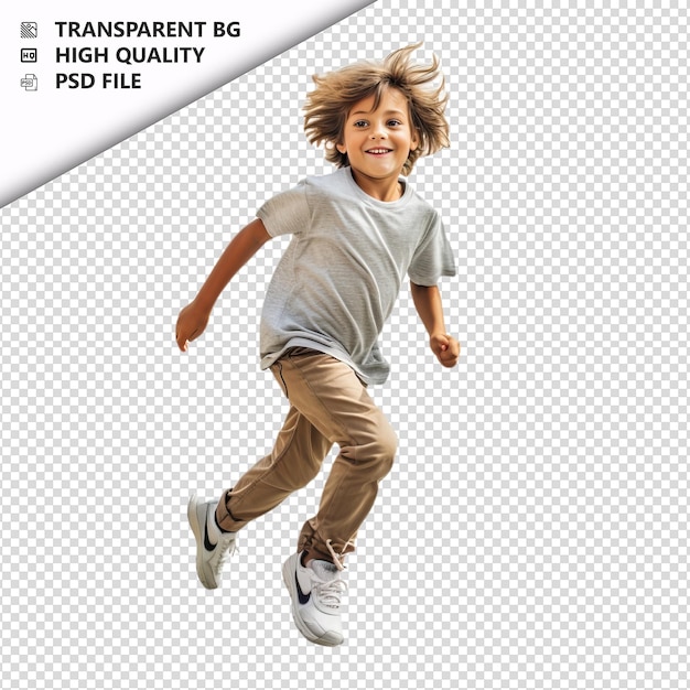 White kid running ultra realistic style sullo sfondo bianco