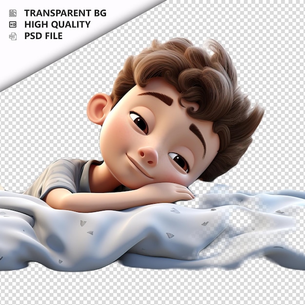 White kid sleeping 3d cartoon style white background isol