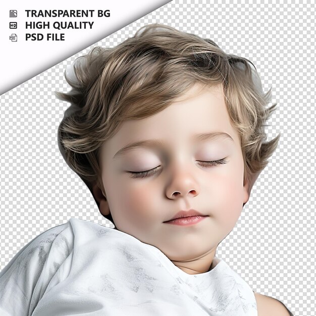 PSD white kid sleeping ultra realistic style white background