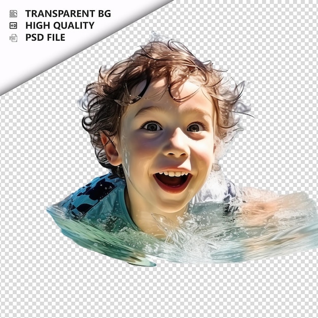 PSD white kid swimming ultra realistic style white background