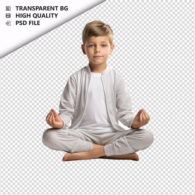 PSD white kid yoga ultra realistico stile sfondo bianco iso