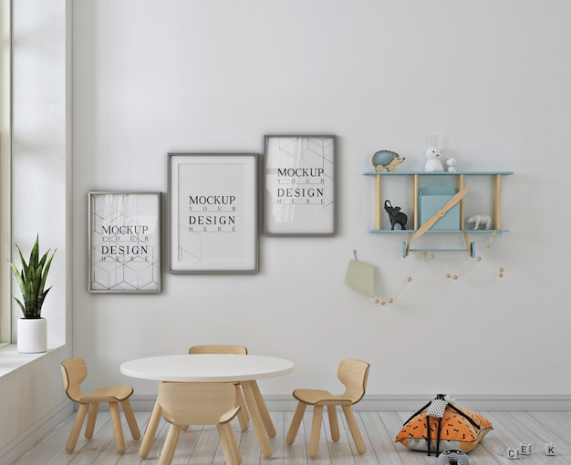 White kindergaten with poster frame mockup