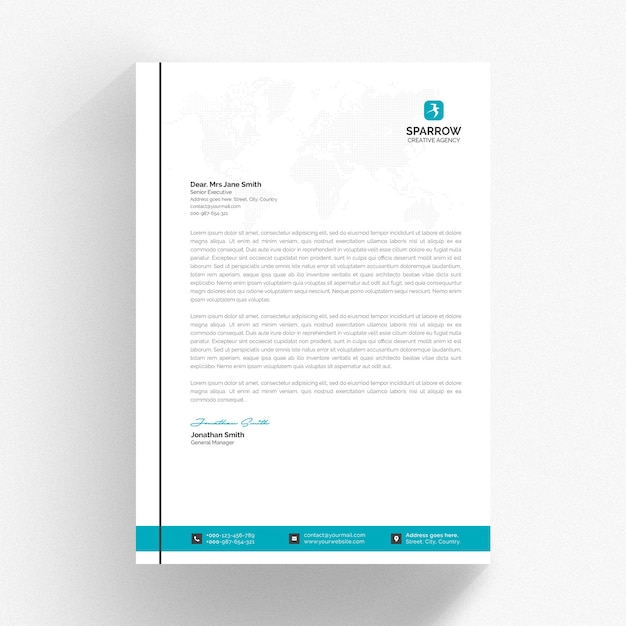 PSD white letterhead template with aqua details